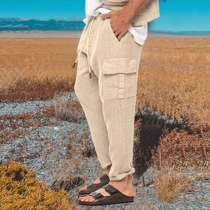 Neue Herren Frühling und Herbst europäische und amerikanische Werkzeug Baumwolle Leinen Hose Herren Multi-Bag Casual Hose_voghion.com