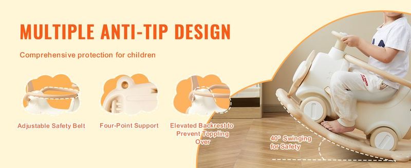 VEVOR 5 In 1 Rocking Horse For Toddlers 1-3 Years Ride On Toy With Trampoline_voghion.com