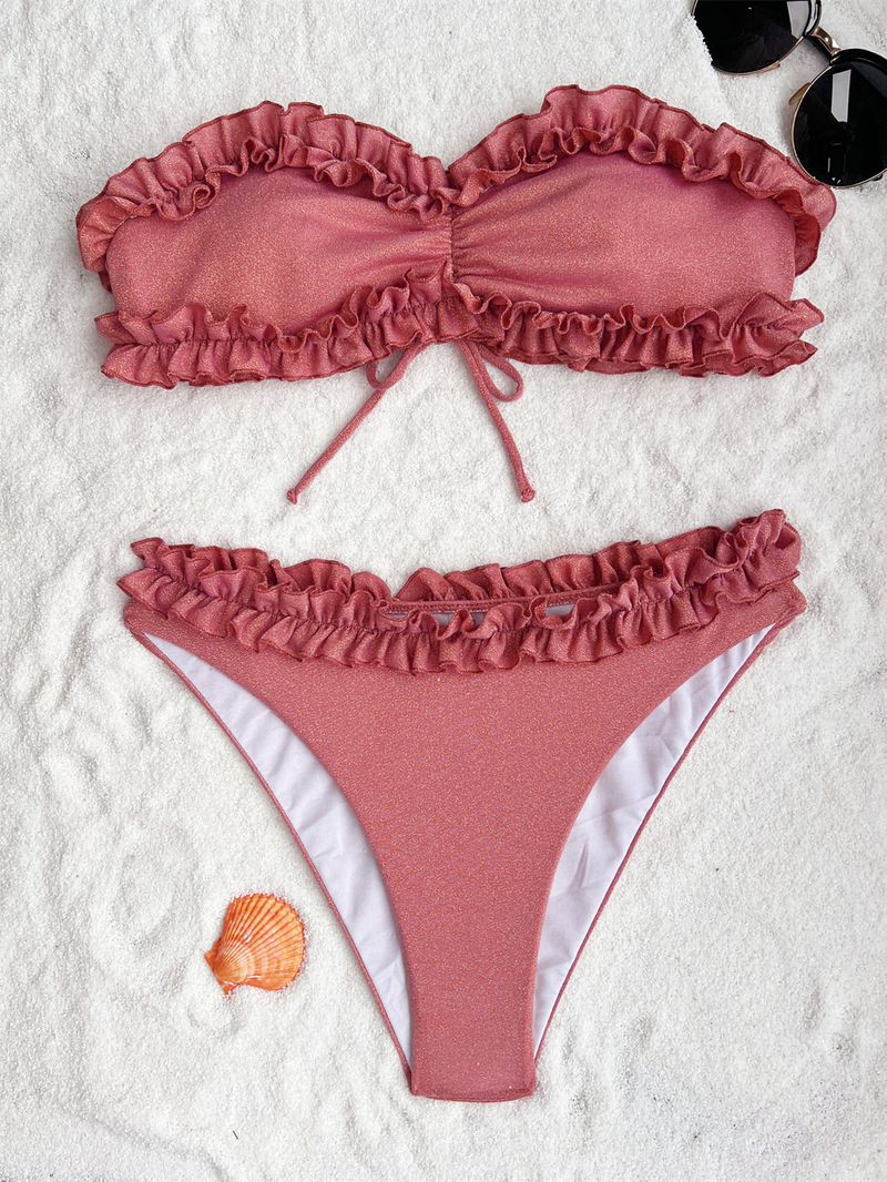 bikini vienkrāsains peldkostīms seksīgs peldkostīms sieviešu peldkostīms bez atzveltnes mežģīņu bikini_voghion.com