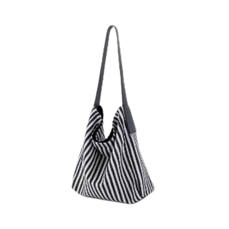 Borsa a tracolla grande capacità 2025, nuova borsa versatile in tela a righe, casual, da donna, da portare sottobraccio_voghion.com