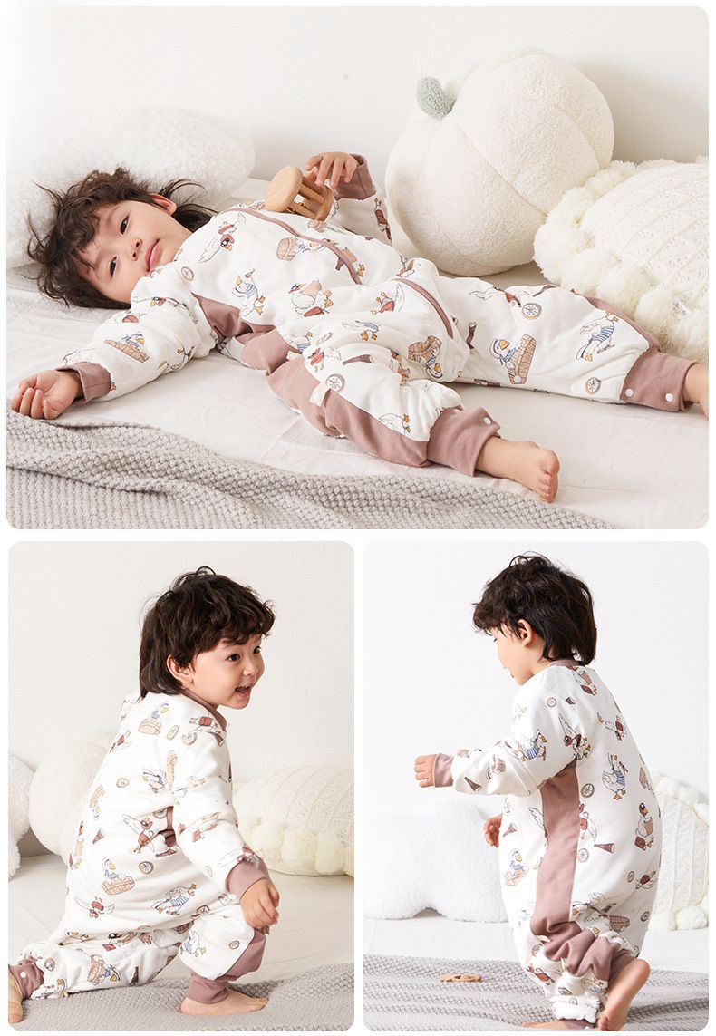 Baby-Steppschlafsack mit geteiltem Bein, Anti-Tritt-Steppdecke, verdickter Overall für Herbst und Winter, antibakterieller Babyschlafsack aus reiner Baumwolle, Neu_voghion.com