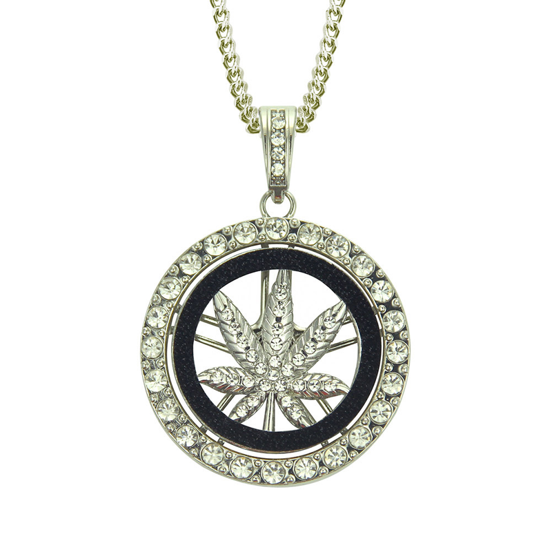 European And American HipHop Maple Leaf Wheel Pendant Necklace Personalized Men's Fashion Trendy Rotating Pendant Accessories_voghion.com