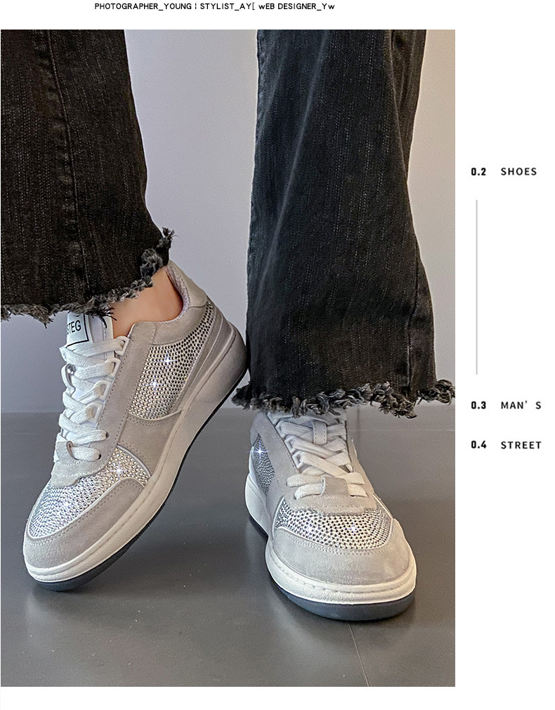 Xiaoxiangfeng weiße Schuhe Damen 2023 Frühjahr neue europäische Waren Schwerindustrie voller Strass einzelne Schuhe High-End grau Daddy Sneakers_voghion.com