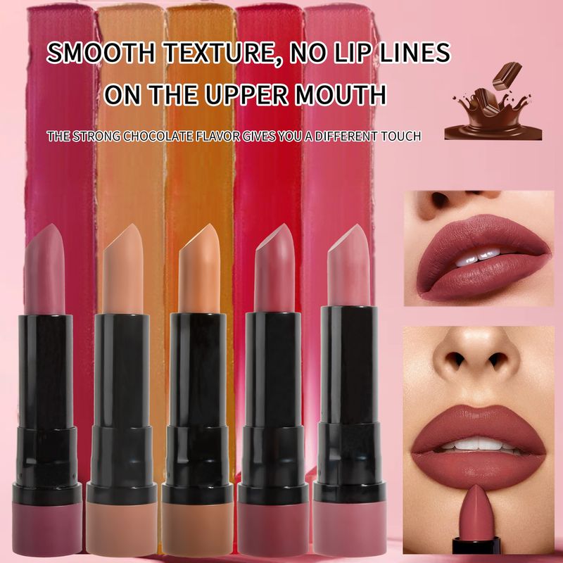 Lipstick 5 Color Matte Nude Lipstick Is Not Easy To Stain The Cup, Waterproof And Colorfast, Velvet Matte, Easy To Color_voghion.com