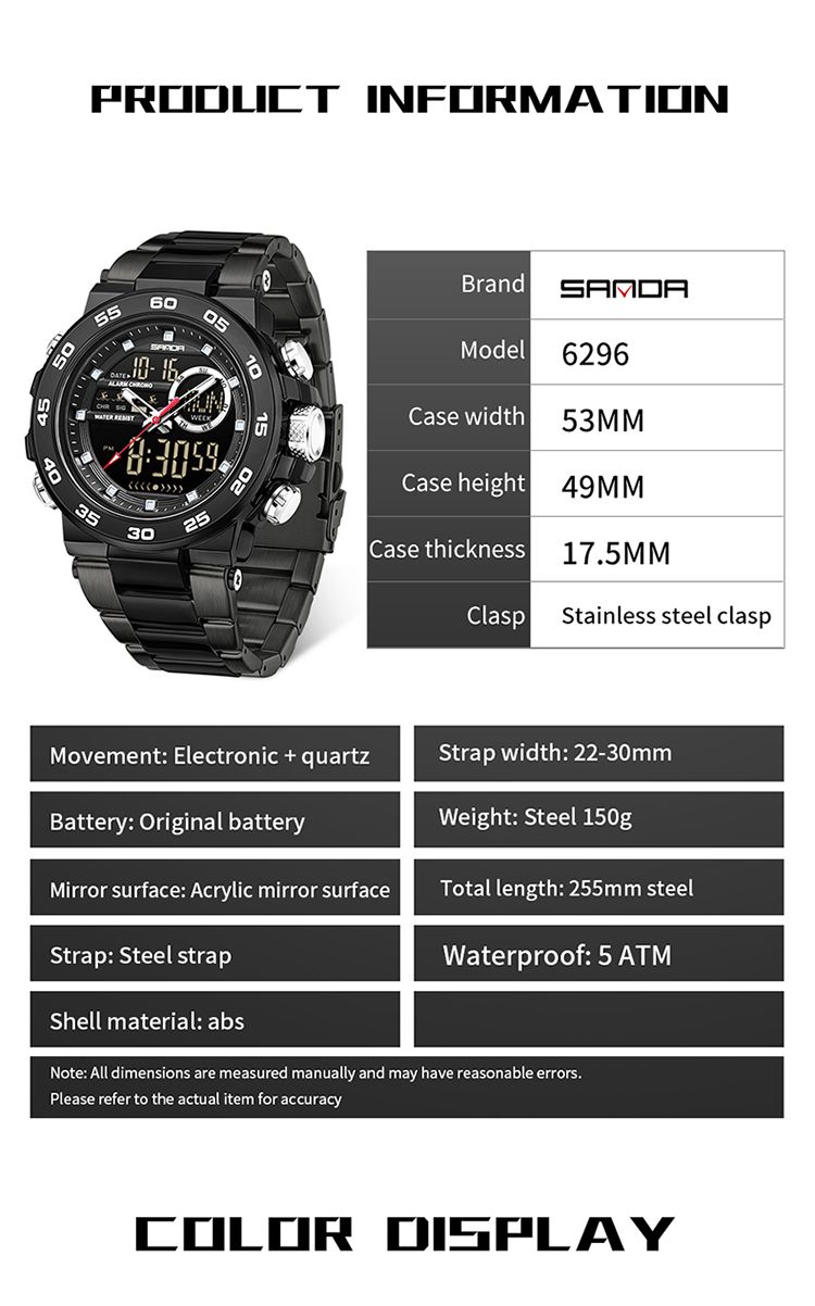 Reloj electrónico para hombre, deportivo para exteriores, multifuncional, resistente al agua, con esfera grande y doble pantalla, analógico y digital._voghion.com