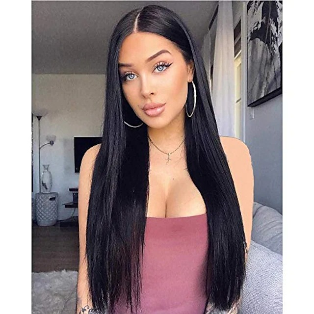 Synthetic wig for Women's medium length straight hair highlight dyeing gradient multi-color wig fashionable long bangs machine made_voghion.com