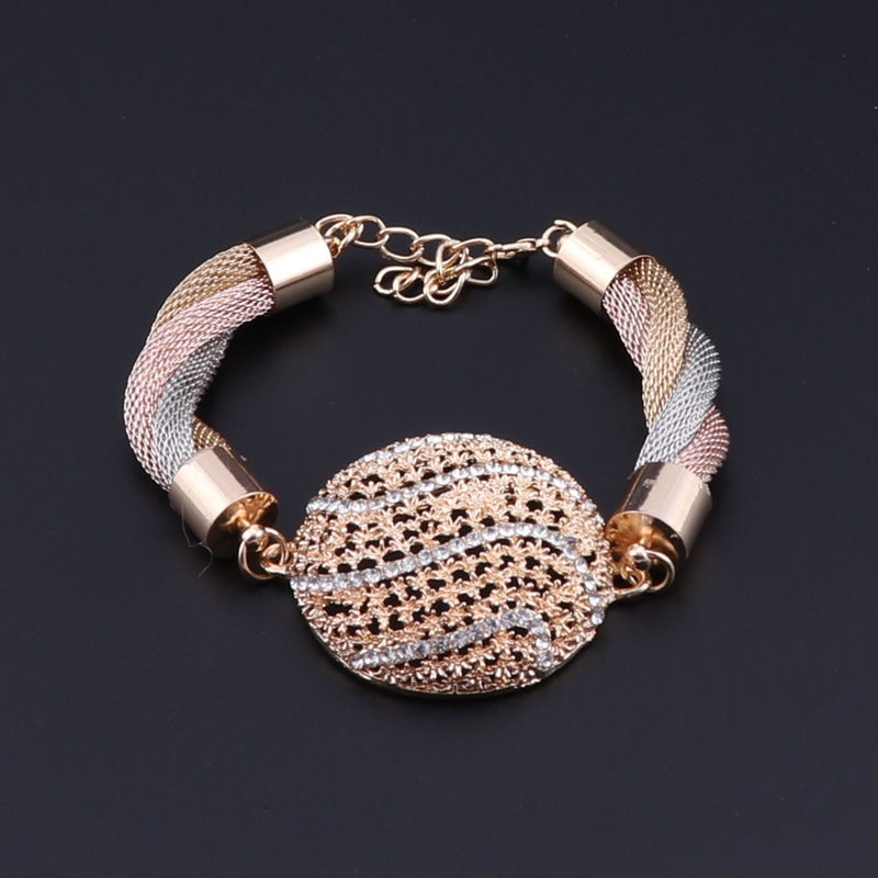 Dubai Gold Bunte Halskette Armband Braut Kristall Schmuck Sets Für Frau Ohrringe Ring Party Geschenke Zubehör_voghion.com