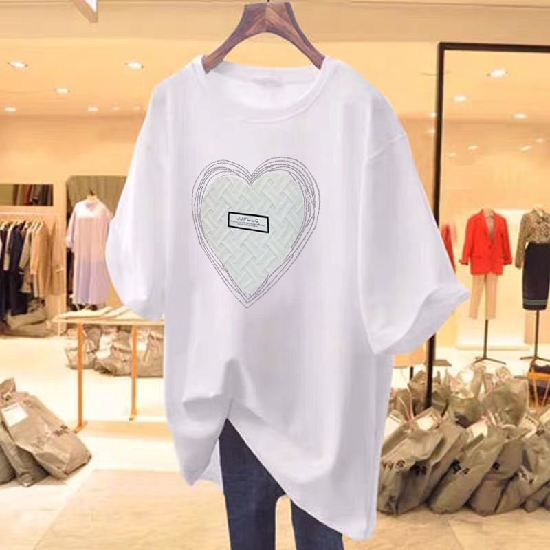 Ženska oblačila Poletje Plus Size Ženska oblačila Srednje in dolge ozke nove 300 Catties Topi Debela dekleta Modna majica s kratkimi rokavi, ki pokriva meso_voghion.com