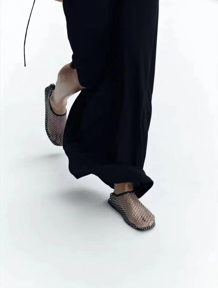 Women's Round Toe Sandals With Diamond Short Boots, Summer Sexy Large Size Flat Bottom Hollow Sandals For Women_voghion.com