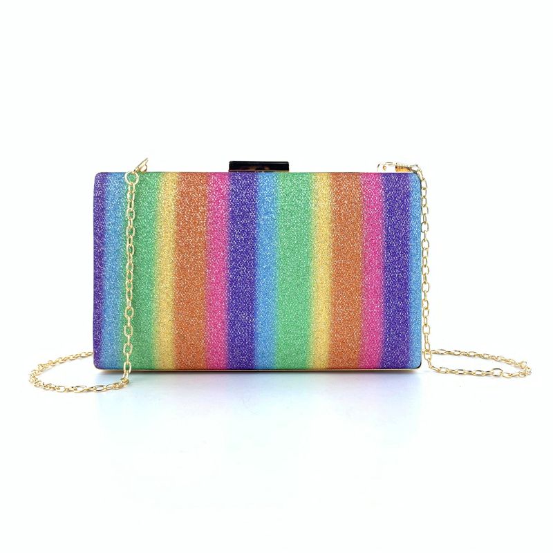 Hengmei 2021 New Sequin Rainbow Women's Evening Colorful Small Square Clutch Bag_voghion.com