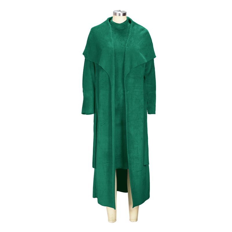 Women's clothing temperament dress and coat two-piece fashion loose long cardigan velvet suit_voghion.com
