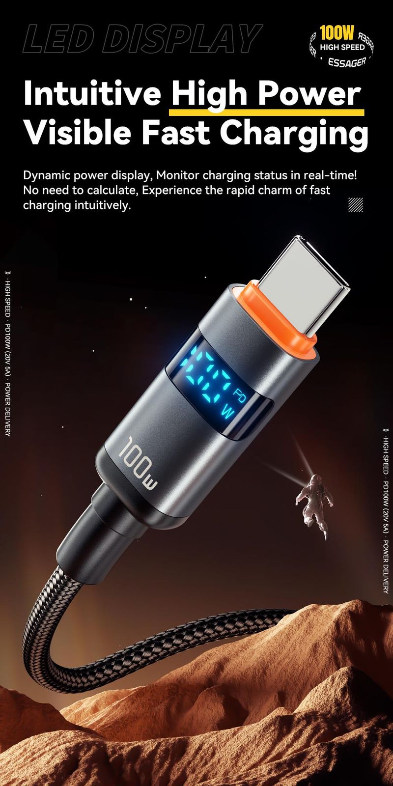 Essager Digital Display Type To USB C Cable Huawei Mate60 100W Fast Charging Charger Wire Cord For Book Pro Xiaomi_voghion.com