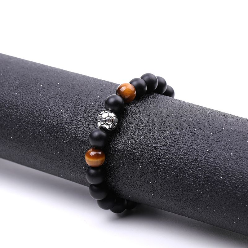 Bracelet de supporter de football – Perles rayées en agate rouge et jaspe zèbre, bijoux de sport tressés pour hommes et femmes_voghion.com