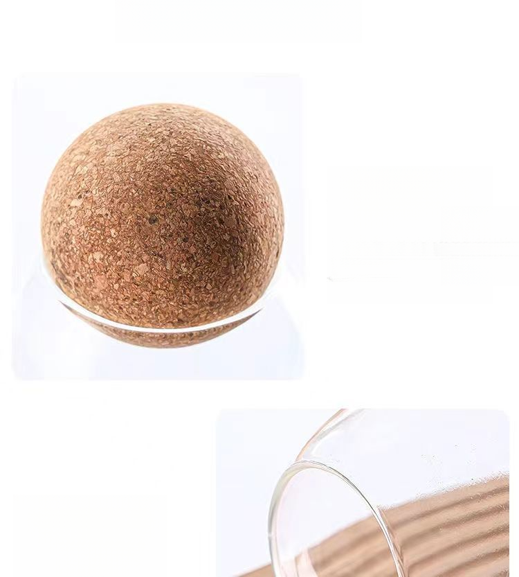 Caurspīdīga stikla mitrumizturīga tējas apaļa koka bumbiņa ar vāka aizbāzni, kafijas pupiņu noslēgta burka, radoša uzglabāšanas pudele_voghion.com