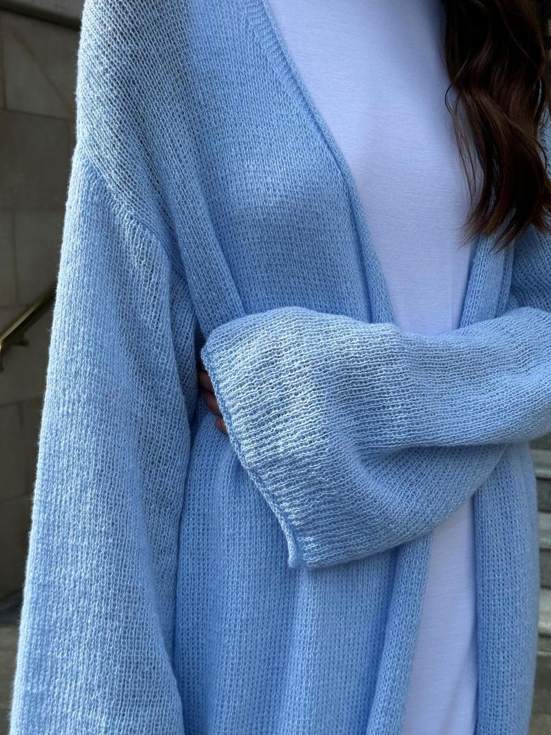 Transparenter Duster-Cardigan aus Strick – Langer Überwurf mit V-Ausschnitt für Boho-Urlaube und Street-Styling (Einheitsgröße) – Frühlings-Pastellkollektion_voghion.com