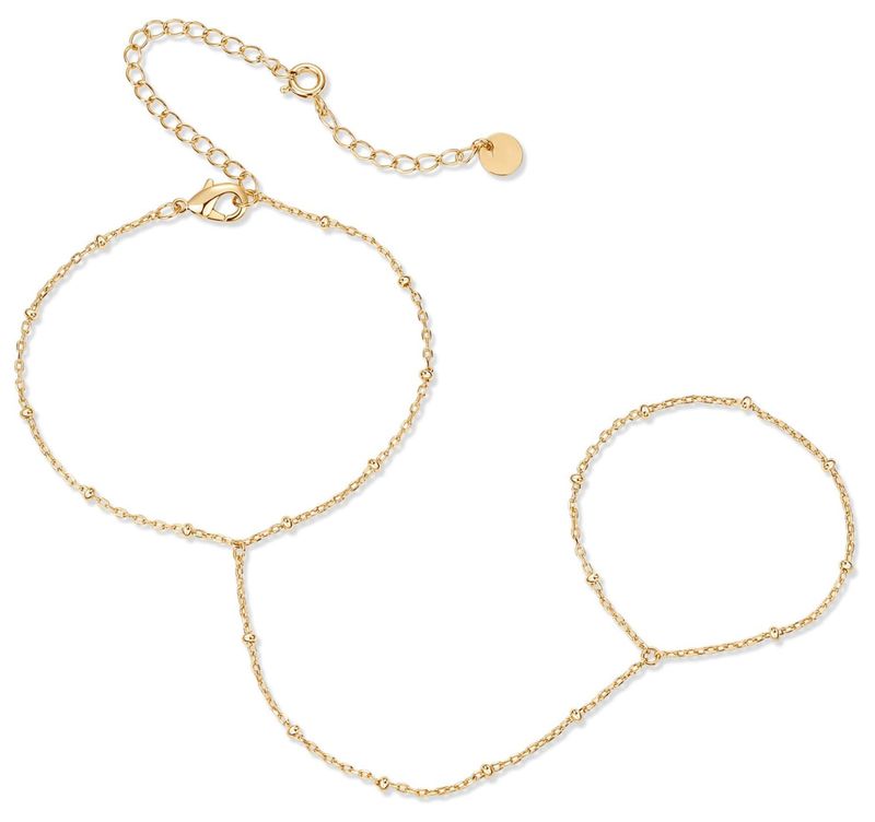 Bracelet tendance en acier titane plaqué or avec petit disque diamanté pour femme, bijou de doigt en acier inoxydable préservant la couleur, chaîne à perles_voghion.com