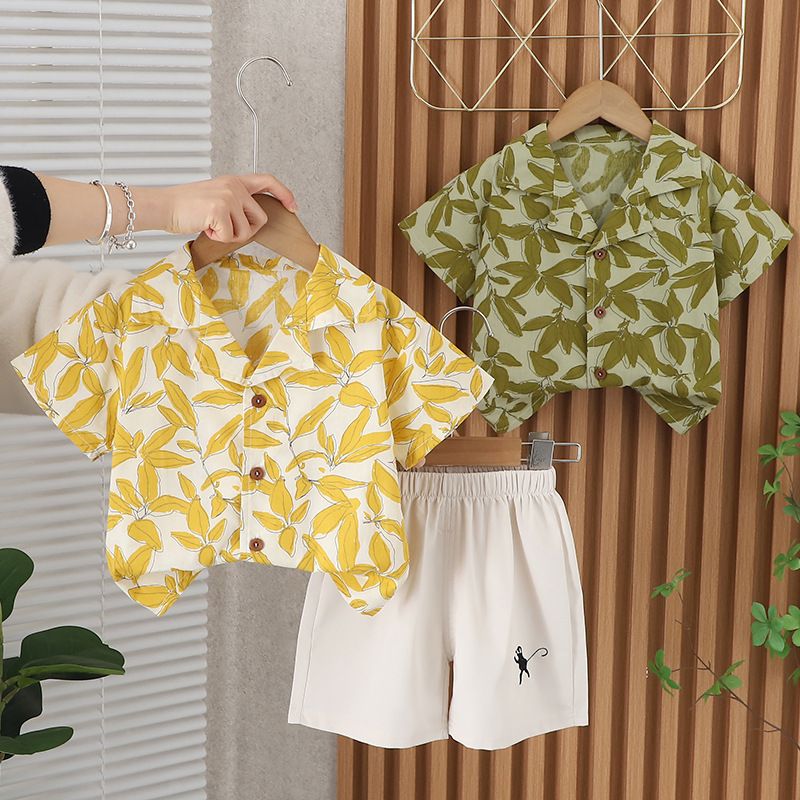 Mère et enfants 2024 Nouvel été garçons col rond lettre imprimée à manches courtes décontracté coton pantalon court deux pièces ensemble fabricant en gros_voghion.com