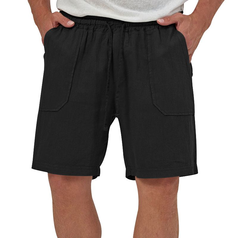 Pantaloncini da spiaggia snellenti in cotone e lino da uomo, nuovi, estivi 2023, con elastico in vita e tinta unita_voghion.com