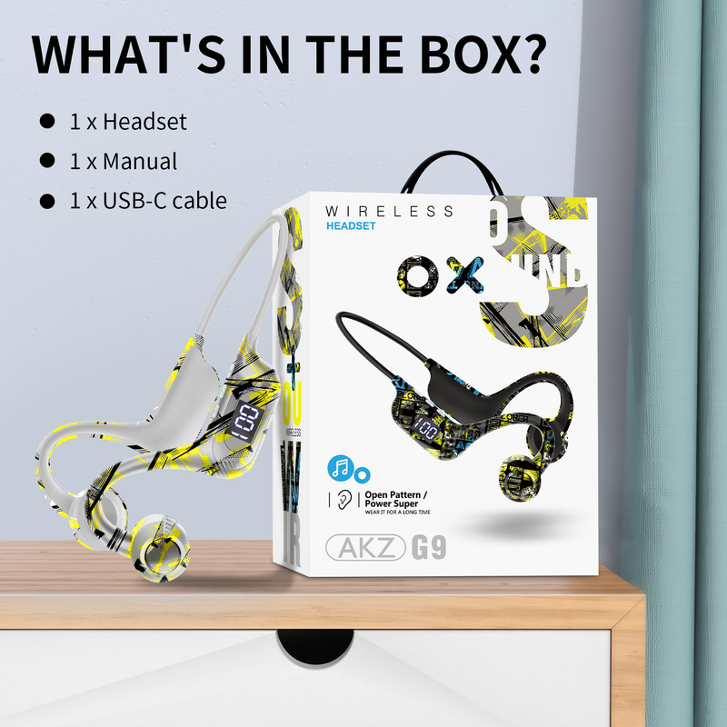 Nouveau casque Bluetooth sans fil à conduction osseuse AKZ-G9 Tuya, carte enfichable, affichage numérique, crochet d'oreille, casque sans fil_voghion.com