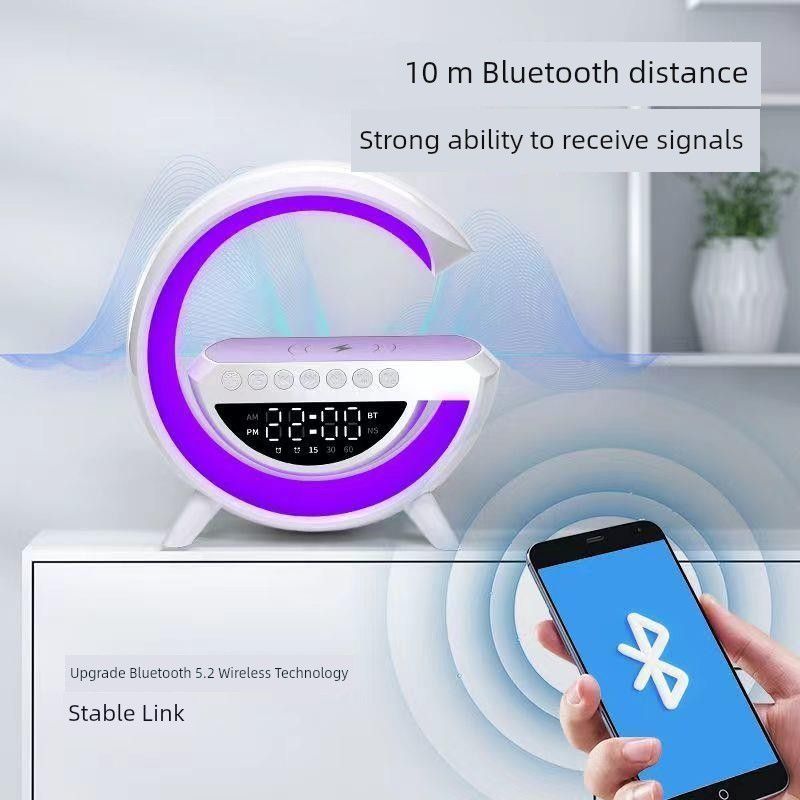 Alto-falante Bluetooth com carregamento sem fio, atmosfera multifuncional, pequena lâmpada noturna, alarme, presente de aniversário, áudio, relógio lunar para_voghion.com