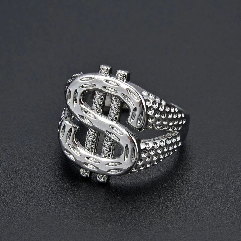 Unisex Trendiger, übertriebener Hip-Hop-Dollarzeichen-Ring mit offenem Design und Punk-Persönlichkeit_voghion.com