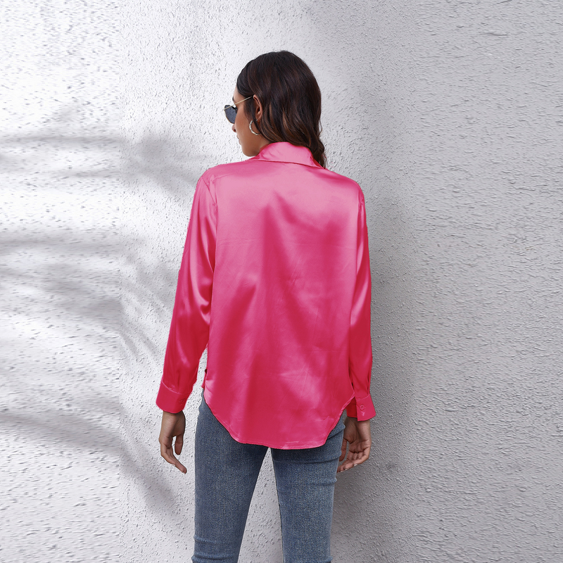 Women's clothing color D shirt satin silk imitation long sleeve shirt_voghion.com