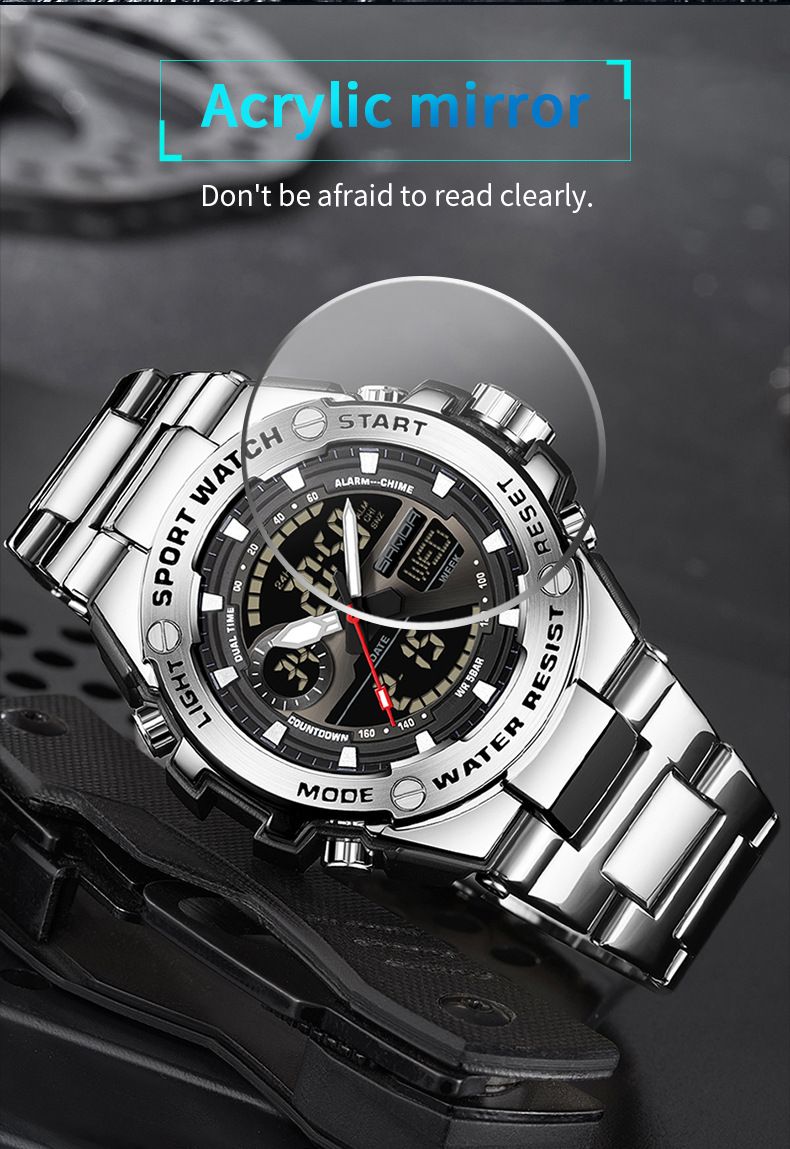 Digital Analog Dual Display Sport Watch With LED Backlight, Waterproof, Stopwatch, Alarm, Countdown For Outdoor, Business, Casual Business Watch_voghion.com