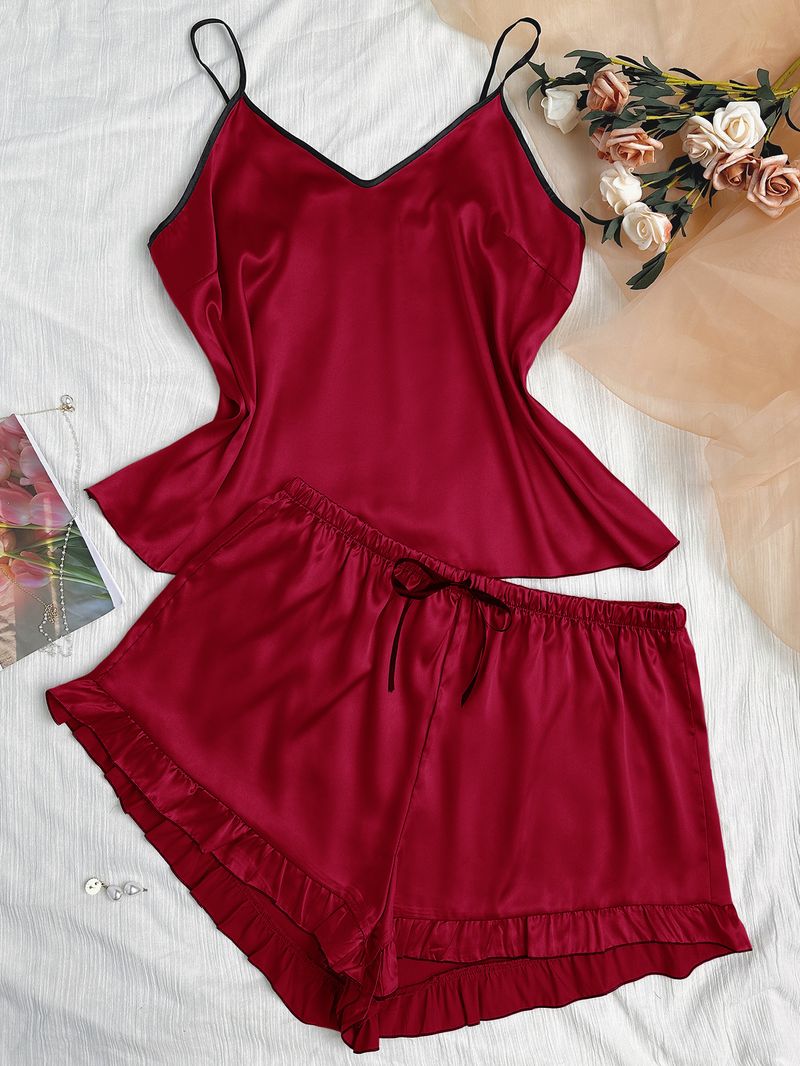Women's clothing sexy imitation silk women's pajamas plus size suit V-neck camisole sleeveless shorts home wear ice silk_voghion.com