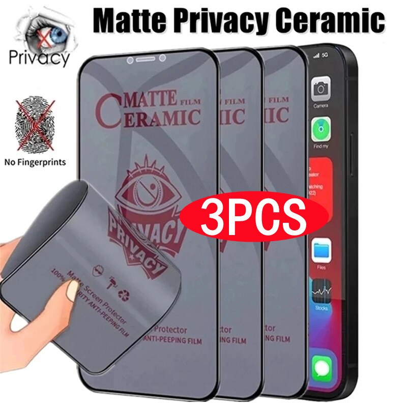 3 protectoare de ecran de confidențialitate din ceramică mată pentru iPhone 14, 11, 13 Pro Max mini filme anti-spion pentru iPhone XS Max_voghion.com