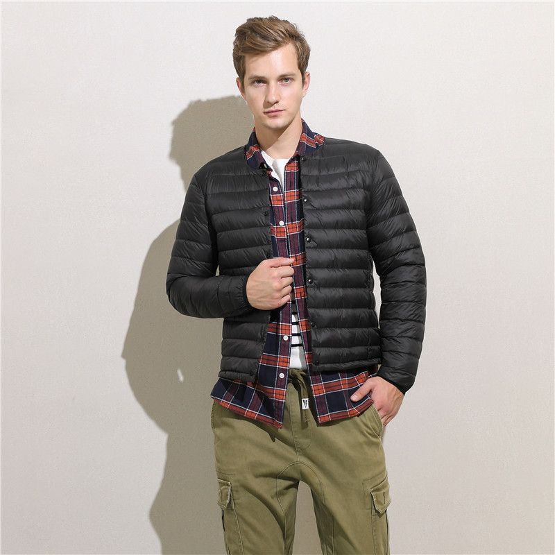 Nova jaqueta fina de plumas para homens, 90 veludo sem gola, manga comprida, corte slim para jovens, curta para agasalhos_voghion.com