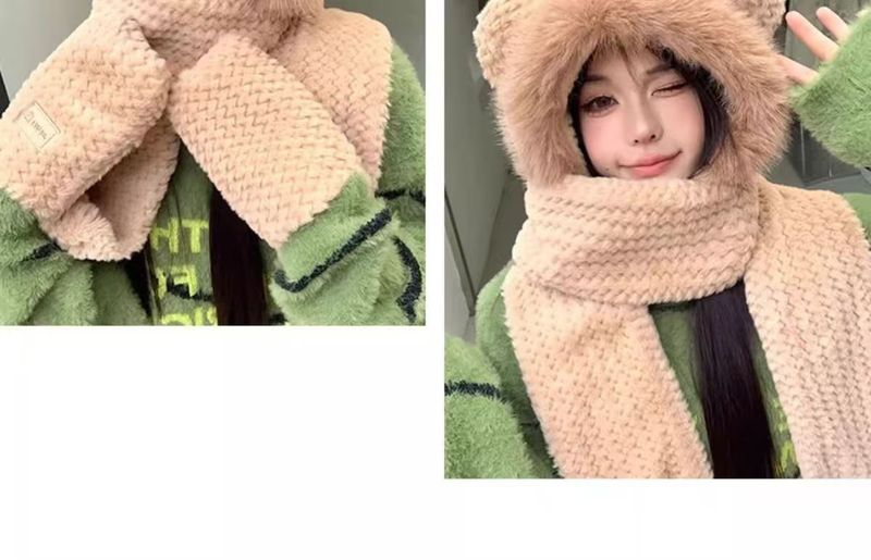 Set di tre pezzi con guanti e sciarpa invernali da donna, più protezione per le orecchie calda e spessa, cappello antifreddo per equitazione all'aperto_voghion.com