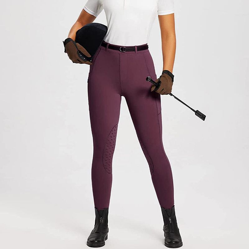 Women's Tight Pants With Zipper Pocket Riding Suit High Waist Tummy Control Half Silicone Equestrian_voghion.com