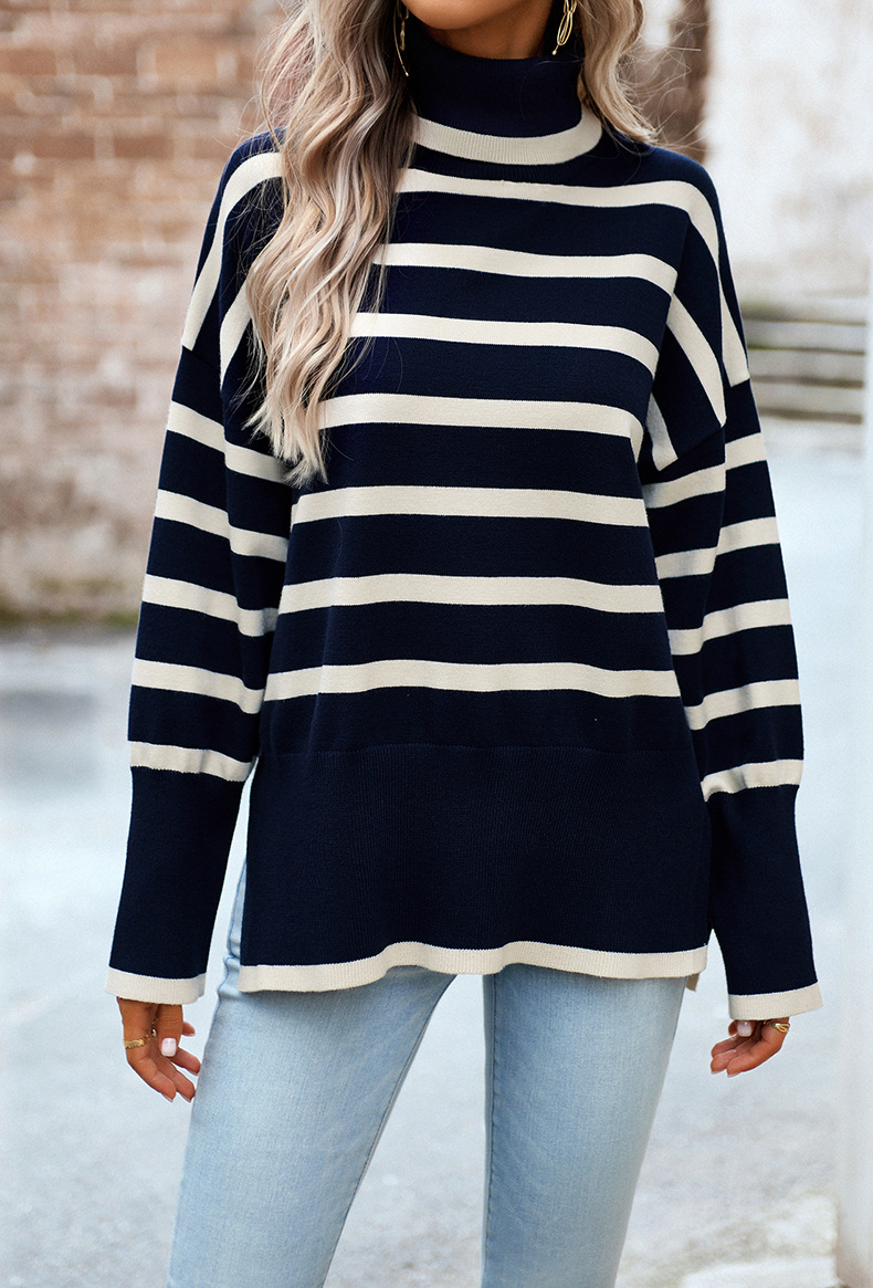 Women's striped turtleneck sweater for women_voghion.com