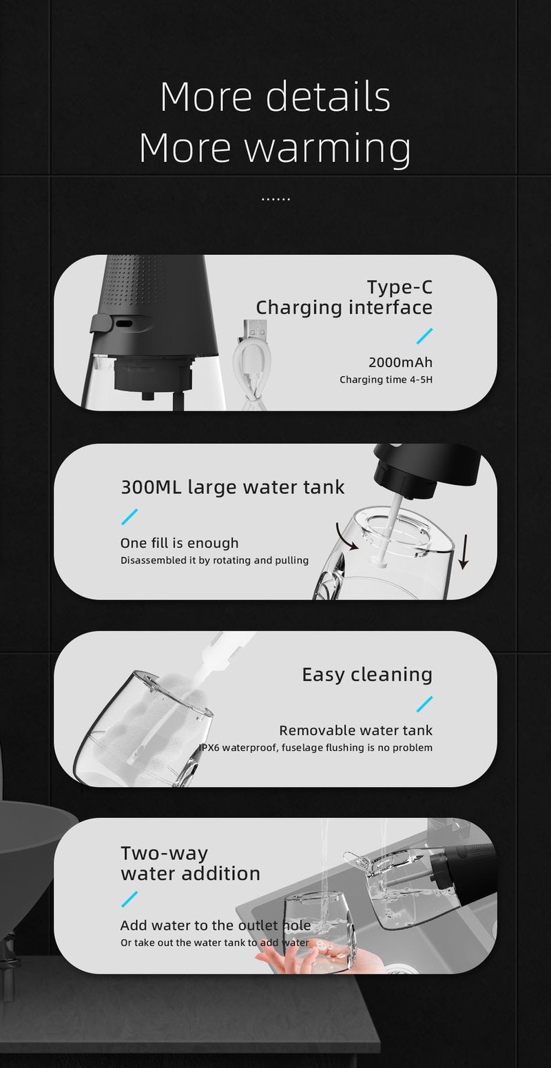 Dental Flusher Lavadora Dental Elétrica Portátil Limpador Dental Enxágue Oral Água Fio Dental Doméstico Inteligente_voghion.com