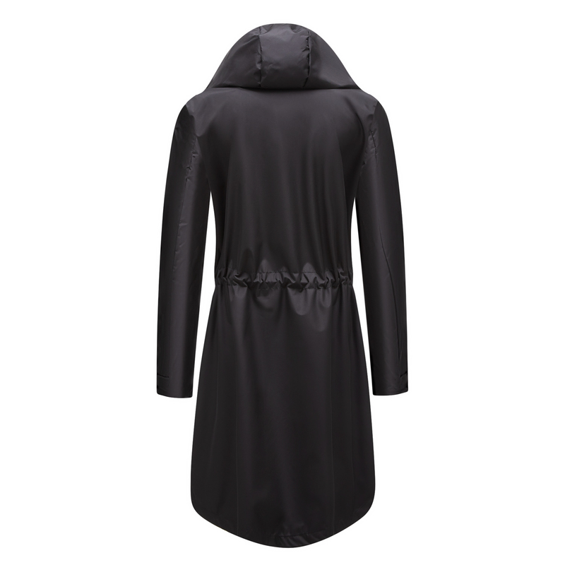 Trench casual da donna K Long con cappuccio, impermeabile, tinta unita con fodera a righe, cappotto dritto._voghion.com