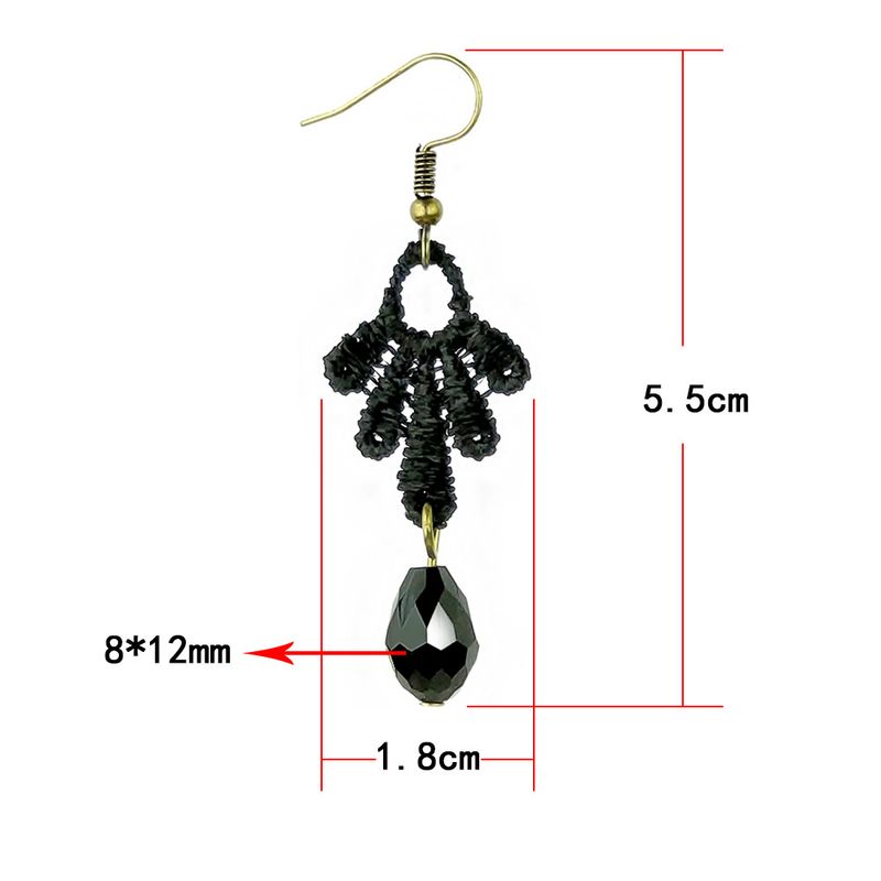 Orecchini vintage in cristallo barocco per donna, eleganti orecchini pendenti in pizzo nero, design floreale fatto a mano, perfetti per feste e uso quotidiano._voghion.com