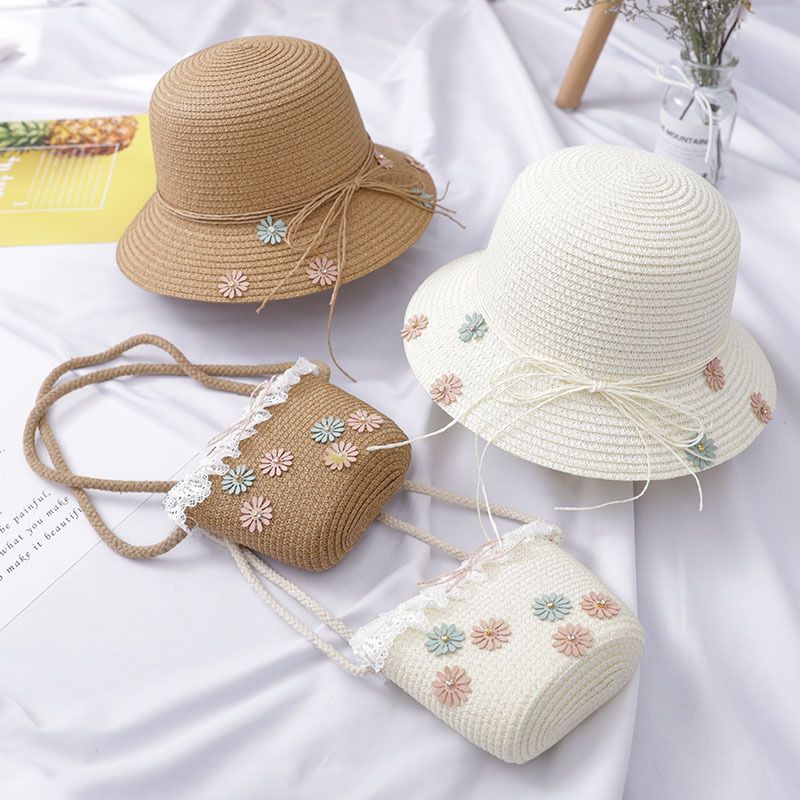 Set di borse a tracolla piccole e carine in paglia per bambini in stile coreano primaverile ed estivo, cappello da pescatore per ragazza,_voghion.com