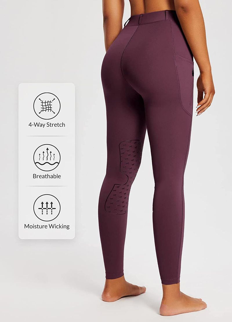 Women's Tight Pants With Zipper Pocket Riding Suit High Waist Tummy Control Half Silicone Equestrian_voghion.com