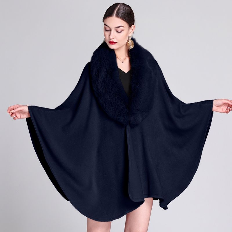 Bontkraag cape cape grote maat gebreide cardigan losse cape jas vrouw_voghion.com