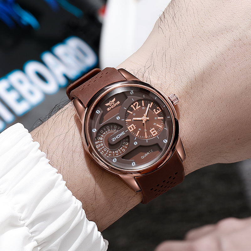 Nuovo orologio sportivo da uomo al quarzo con cinturino in silicone con decorazione personalizzata a doppio quadrante per orologi di tendenza per studenti_voghion.com