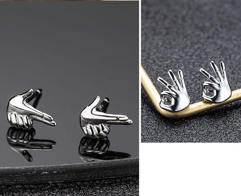 Náušnice pro muže s trendy osobností, antialergické, jednoduché, trendy temperamentní, pro páry, s vtipnými prsty, náušnice s ženským temperamentem._voghion.com