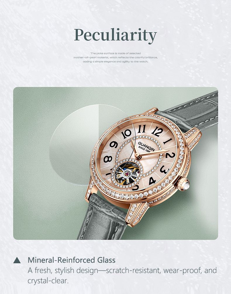 GUANQIN Watches For Women Luxury Mechanical Watch Skeleton Crystal Bezel Leather Strap Leisure 30M Waterproof Lady Wristwatches_voghion.com