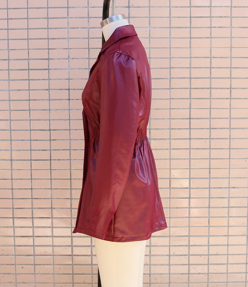 Women's Clothing Autumn And Winter New Women's Leather Long Sleeve Temperament Solid Color Suit Collar Button Jacket Windbreaker_voghion.com