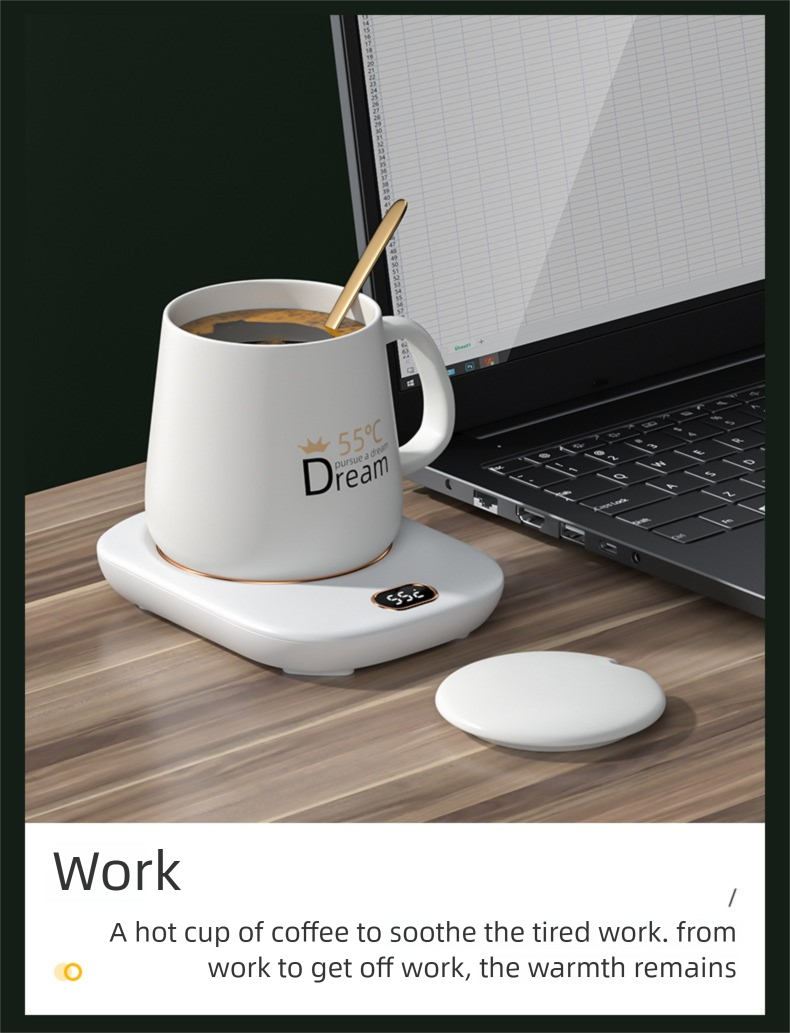 Tappetino riscaldante USB per tazze, temperatura costante a 3 livelli e 55°C, set di cuscinetti isolanti intelligenti, regalo_voghion.com