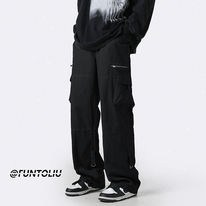 Lysegrønt arbejdstøj med flere lommer til mænd, efterårstrend, lige, tubeformede, casual bukser, niche-lynlås gulvmoppe_voghion.com