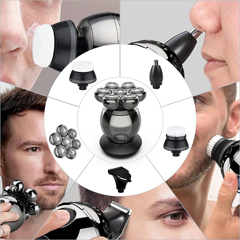5 In 1 7D LCD Screen Beard Trimmer Washable Portable Usb Wireless Charging Electric Shaver Razor For Men_voghion.com