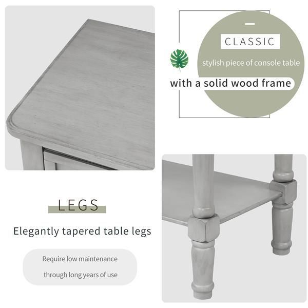 Narrow Console Table, Slim Sofa Table With Three Storage Drawers And Bottom Shelf For Living Room, Easy Assembly (Gray Wash)_voghion.com