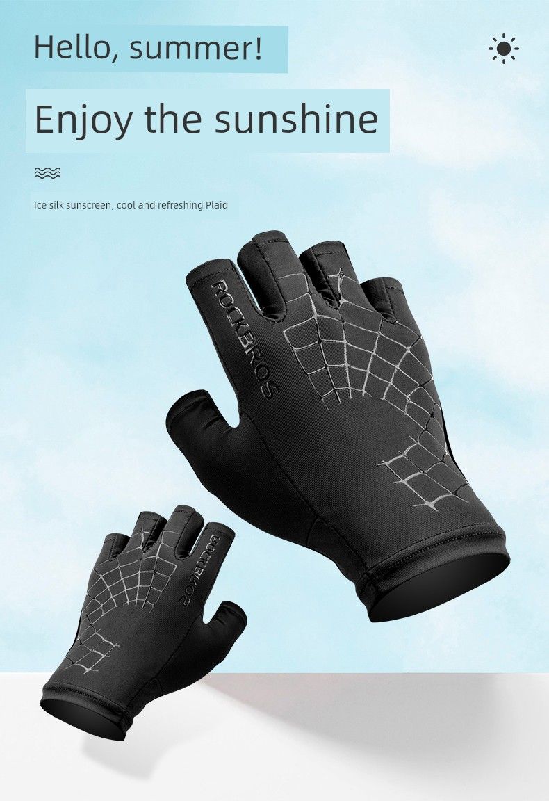 Gants de vélo Rockbros Ice Silk à deux doigts pour homme et femme, protection solaire, pour la conduite, la pêche et l'équitation_voghion.com
