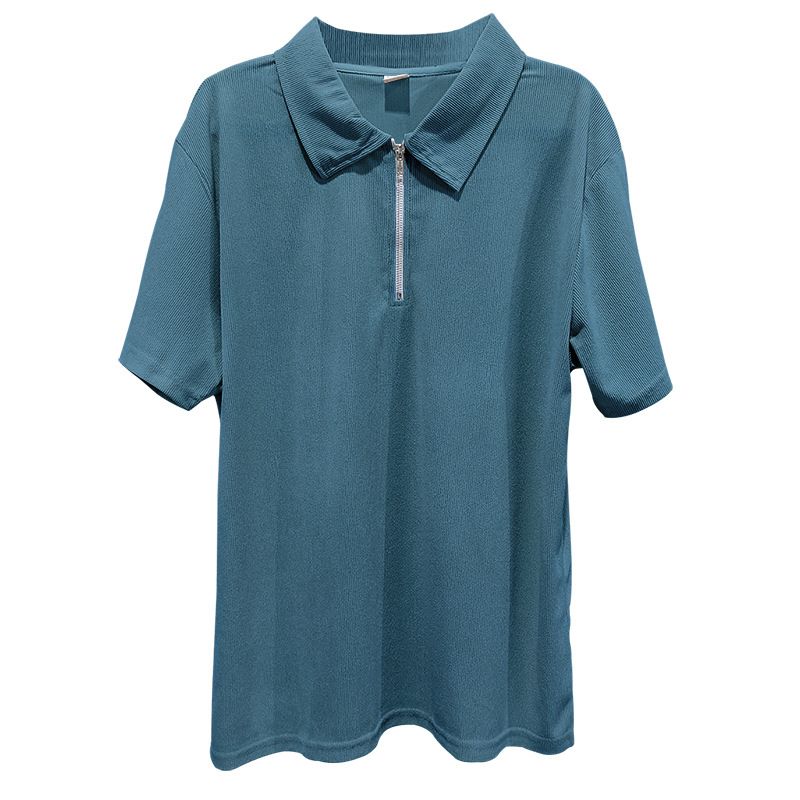 Sommer-Set aus neuem europäischen und amerikanischen Handel für große Herren in Volltonfarbe mit Kragen, kurzen Ärmeln und Hosen-Set mit Reißverschluss, 2-teilig_voghion.com