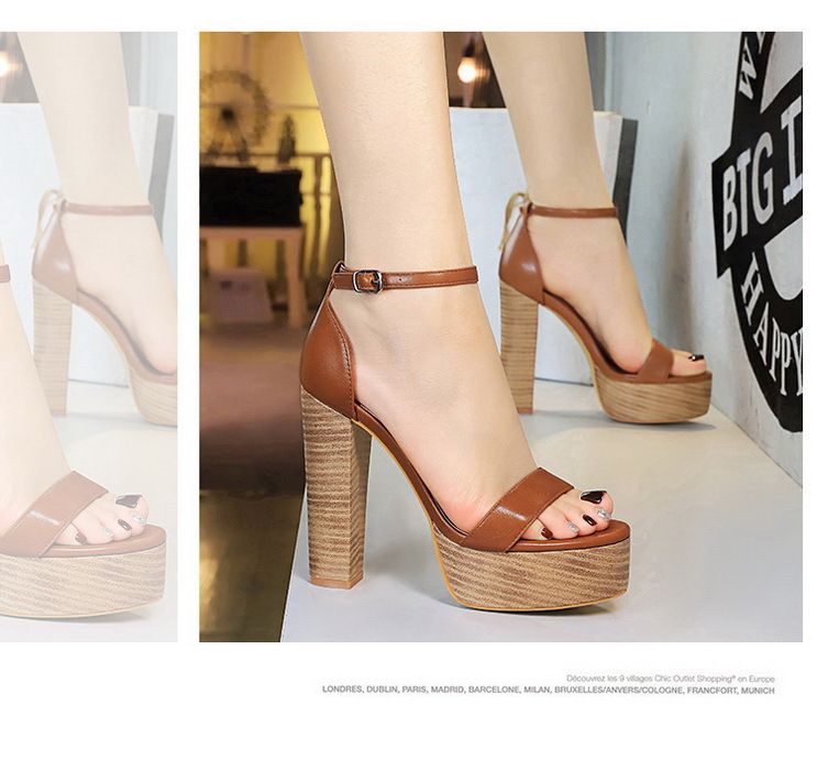 Women's Elegant Strappy Open-Toe High Heel Sandals With Chunky Heel & Platform Black Brown White Sizes 34-40 Super High Heel Waterproof Platform Shoes_voghion.com